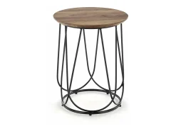 Mesa auxiliar redonda con tablero de aspecto nogal y base de diseño Bocage de acero negro