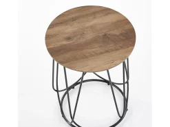 Mesa auxiliar redonda con tablero de aspecto nogal y base de diseño Bocage de acero negro
