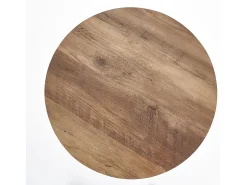 Mesa auxiliar redonda con tablero de aspecto nogal y base de diseño Bocage de acero negro