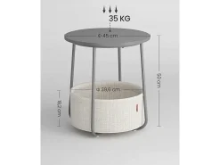 Mesa auxiliar redonda de centro Valora con cesta gris | compacta y moderna