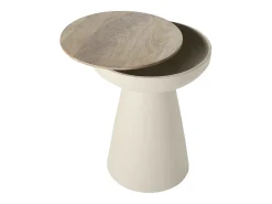 Mesa auxiliar redonda de diseño con almacenaje de metal greige y madera maciza de mango 52 cm TAM