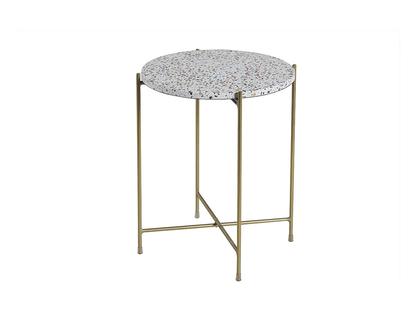 Mesa auxiliar redonda de terrazo y metal dorado 40 cm diám. MEZZO