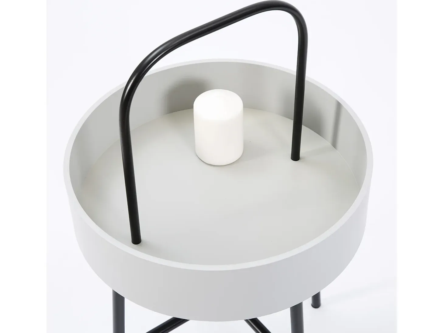 Mesa Auxiliar Redonda Jaipur, Tapa de MDF Gris, Estructura metálica