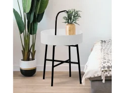Mesa Auxiliar Redonda Jaipur, Tapa de MDF Gris, Estructura metálica