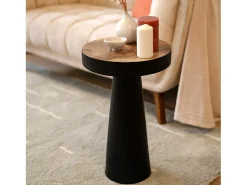Mesa auxiliar redonda negra en madera de suar D35cm - Janah