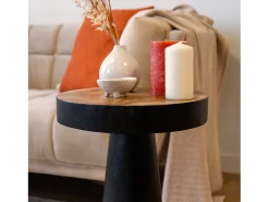 Mesa auxiliar redonda negra en madera de suar D35cm - Janah