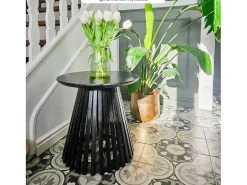 Mesa auxiliar redonda negra de madera de acacia D50 cm - Képès