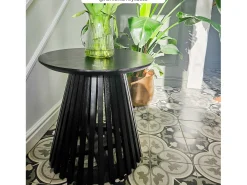 Mesa auxiliar redonda negra de madera de acacia D50 cm - Képès