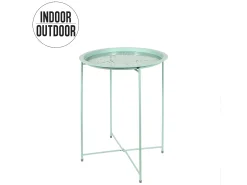 Mesa auxiliar redonda plegable de metal verde agua 47x60 cm, anti-UV y anti-óxido, para uso interior y exterior