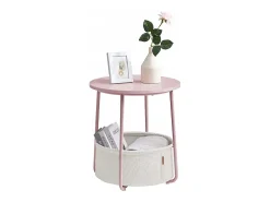 Mesa auxiliar redonda Valora con cesta | Rosa | Mesita de noche