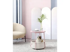 Mesa auxiliar redonda Valora con cesta | Rosa | Mesita de noche