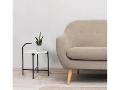Mesa Auxiliar Redonda Yala, Tapa de terrazo Blanco y Patas metálicas Negro