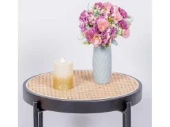 Mesa auxiliar retro con detalles en ratán natural (46cm) - North - Negro