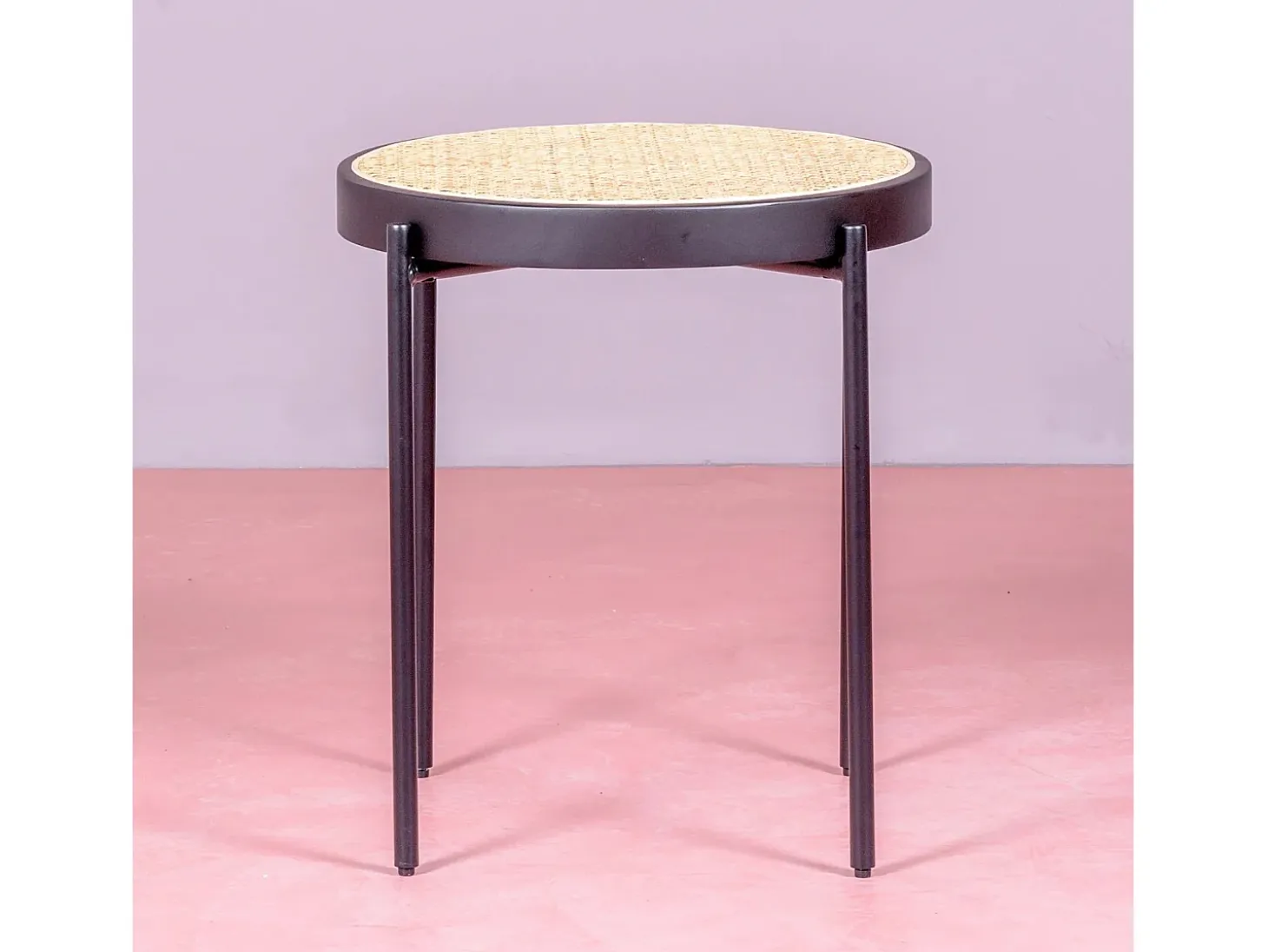 Mesa auxiliar retro con detalles en ratán natural (46cm) - North - Negro