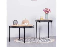 Mesa auxiliar retro con detalles en ratán natural (46cm) - North - Negro