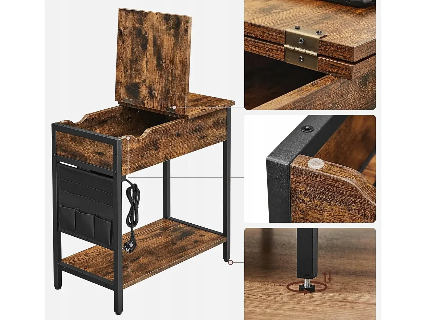 Mesa auxiliar rústica marrón estilo loft con estante Valora | Vintage