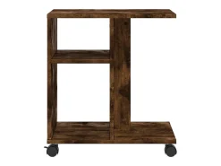 Mesa auxiliar ruedas madera ingeniería roble ahumado 50x30x55cm