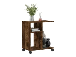 Mesa auxiliar ruedas madera ingeniería roble ahumado 50x30x55cm