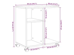 Mesa auxiliar ruedas madera ingeniería roble ahumado 50x30x55cm