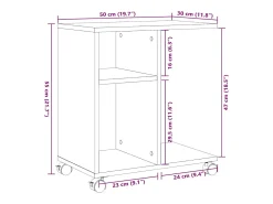 Mesa auxiliar ruedas madera ingeniería gris Sonoma 50x30x55 cm