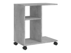 Mesa auxiliar ruedas madera ingeniería gris hormigón 50x30x55cm