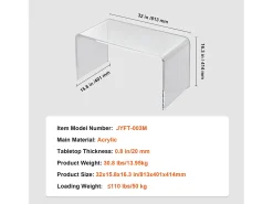 Mesa Auxiliar SucceBuy de Acrílico en Forma de C SucceBuy Mesa Auxiliar Transparente Altura de 41CM