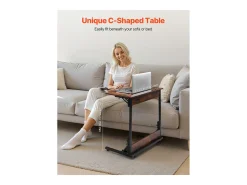 Mesa Auxiliar SucceBuy Plegable en Forma de C, Mesas de Extremo de Sofá con Marco de Metal y Patas Ajustables, Plataforma de TV Plegable, Mesa de Centro en C