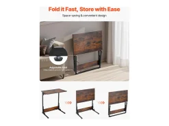 Mesa Auxiliar SucceBuy Plegable en Forma de C, Mesas de Extremo de Sofá con Marco de Metal y Patas Ajustables, Plataforma de TV Plegable, Mesa de Centro en C