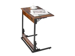Mesa Auxiliar SucceBuy Plegable en Forma de C, Mesas de Extremo de Sofá con Marco de Metal y Patas Ajustables, Plataforma de TV Plegable, Mesa de Centro en C