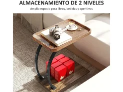 Mesa auxiliar Thalia Homcom con ruedas marrón/negro 60x52x34 cm