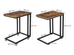 Mesa auxiliar Valora con ruedas, rústica, marrón y negra.