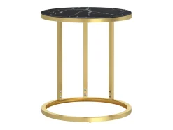Mesa auxiliar vidrio templado mármol negro y dorado 45 cm ES985777