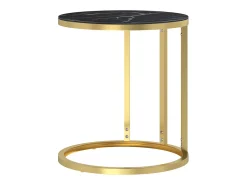 Mesa auxiliar vidrio templado mármol negro y dorado 45 cm ES985777