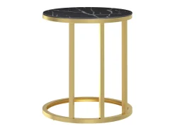 Mesa auxiliar vidrio templado mármol negro y dorado 45 cm ES985777