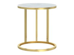 Mesa auxiliar vidrio templado dorado y mármol blanco 45 cm ES325432