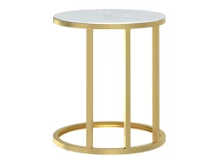Mesa auxiliar vidrio templado dorado y mármol blanco 45 cm ES325432