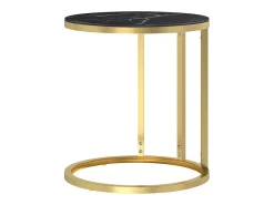 Mesa auxiliar vidrio templado mármol negro y dorado 45 cm