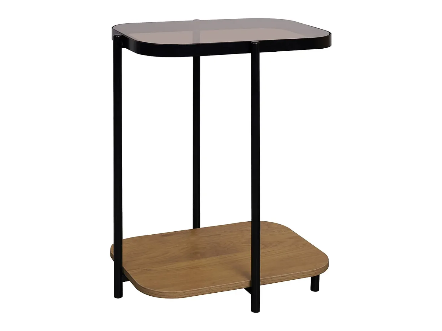Mesa auxiliar vintage de metal negro con 2 tableros natural