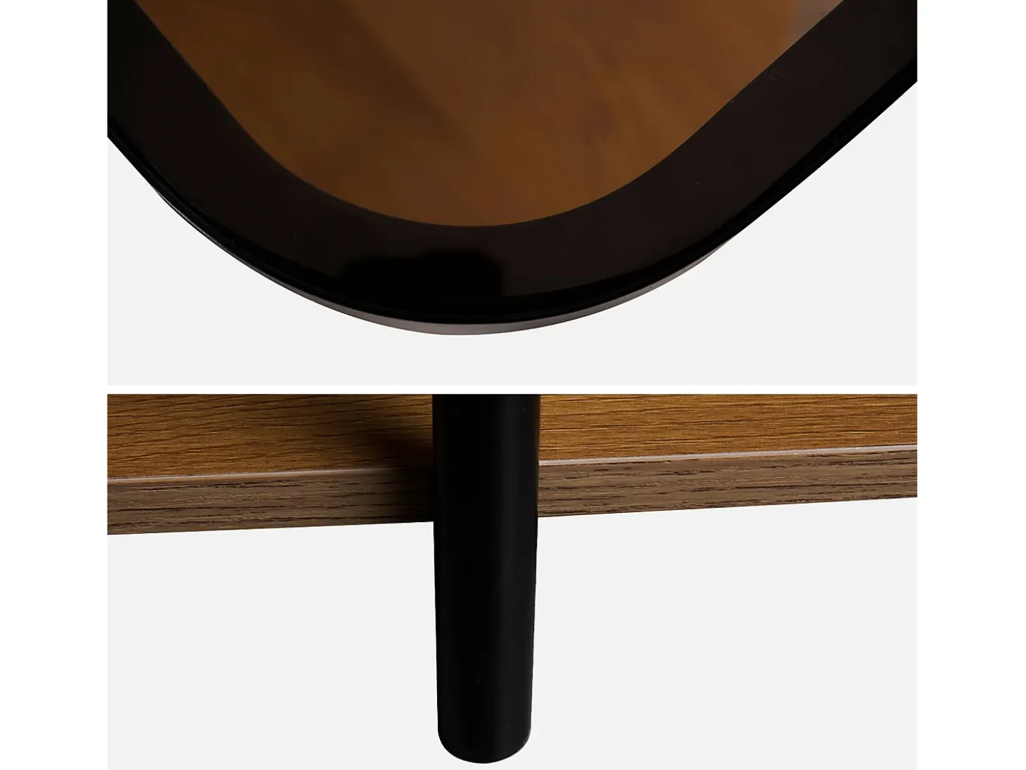 Mesa auxiliar vintage de metal negro con 2 tableros natural