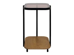Mesa auxiliar vintage de metal negro con 2 tableros natural
