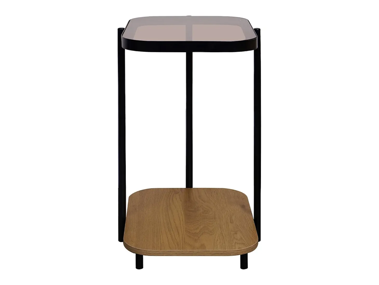Mesa auxiliar vintage de metal negro con 2 tableros natural