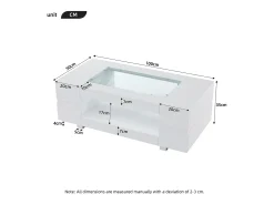Mesa auxiliar 100x50x35 cm - con iluminación LED - amplio almacenamiento - blanco