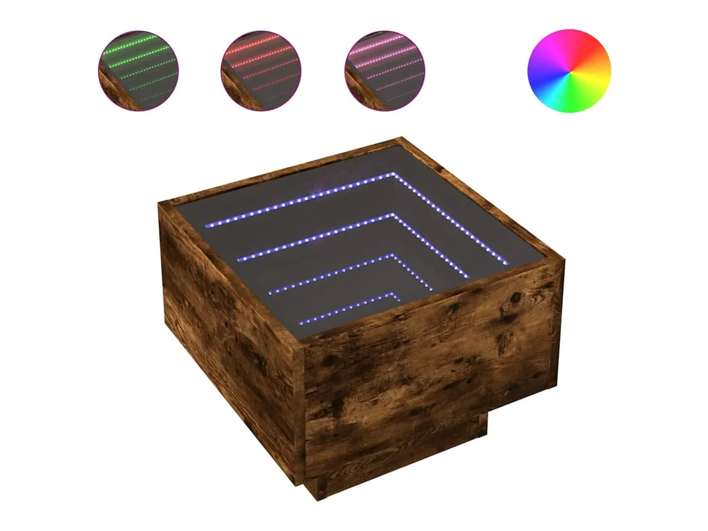 Mesa auxiliar y LED madera ingeniería roble ahumado 40x40x30 cm