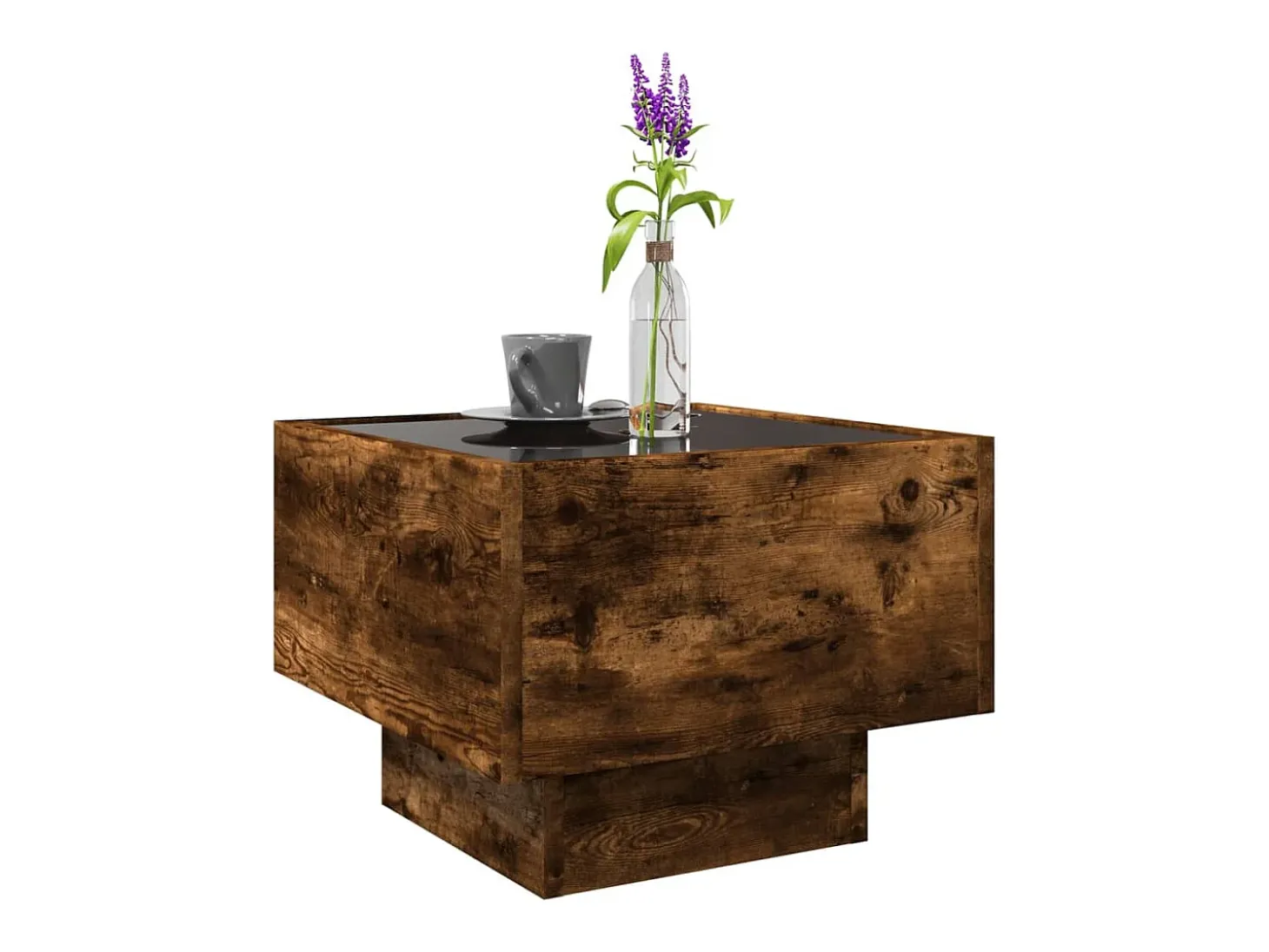 Mesa auxiliar y LED madera ingeniería roble ahumado 40x40x30 cm