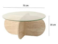 Mesa baja de madera efecto piedra y tablero de vidrio RIBE