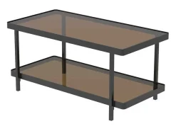 Mesa baja de metal negro con 2 bandejas de vidrio ahumado L100 cm - ORA