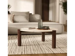 Mesa baja redonda de mármol y madera de mango D86 cm - Pauline