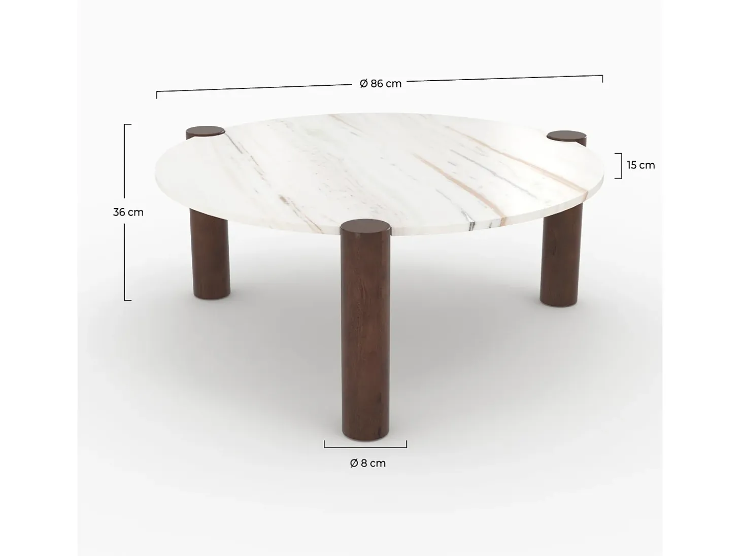 Mesa baja redonda de mármol y madera de mango D86 cm - Pauline