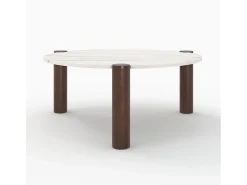 Mesa baja redonda de mármol y madera de mango D86 cm - Pauline