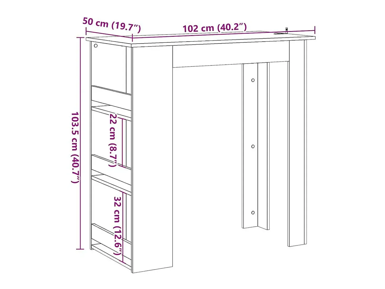 Mesa bar con estante almacenaje roble artisan 102x50x103,5 cm